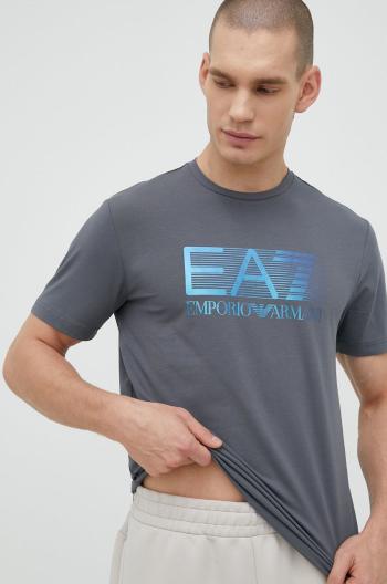 Tričko EA7 Emporio Armani šedá barva, s potiskem