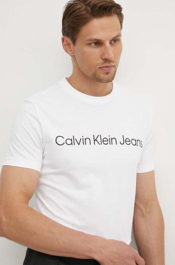 Bavlněné tričko Calvin Klein Jeans bílá barva, s potiskem, J30J322552