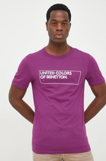 Bavlněné tričko United Colors of Benetton fialová barva, s potiskem