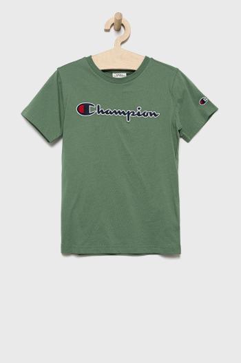 Dětské bavlněné tričko Champion 305954 zelená barva, hladký