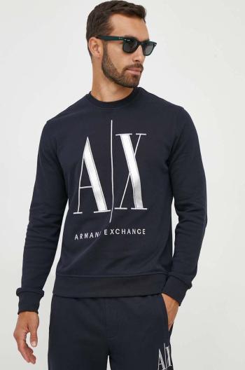 Bavlněná mikina Armani Exchange pánská, tmavomodrá barva, s aplikací