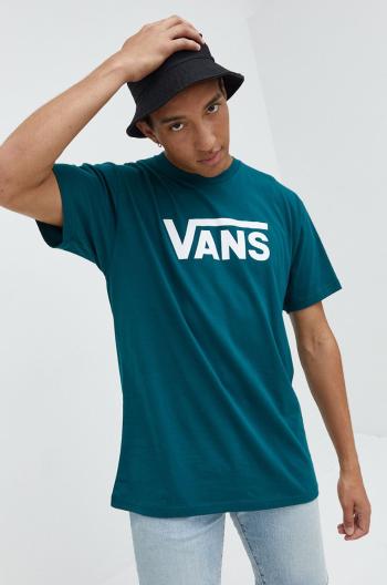 Bavlněné tričko Vans zelená barva, s potiskem