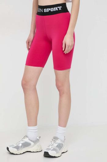 Kraťasy PLEIN SPORT dámské, růžová barva, s potiskem, high waist