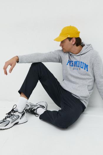 Mikina Premium by Jack&Jones pánská, šedá barva, s kapucí, s potiskem