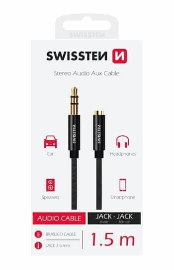 SWISSTEN AUDIO ADAPTÉR TEXTILE 3,5 mm JACK(samec) - 3,5 mm JACK (samice) 1,5 M 73501102, černý