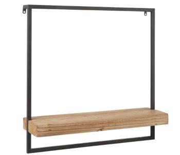 Černá nástěnná polička s dřevěnou poličkou Shelfi - 50*15*50cm 90701