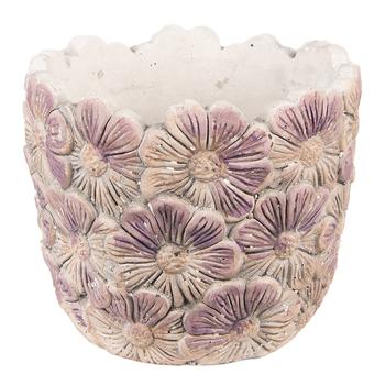 Fialový cementový obal na květináč s květy Violet - Ø13*11 cm 6TE0453S