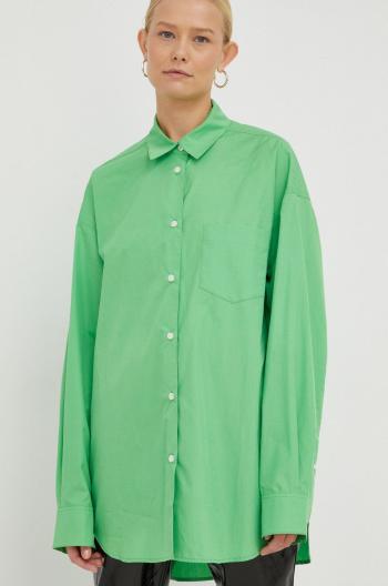 Bavlněné tričko Samsoe Samsoe zelená barva, relaxed, s klasickým límcem