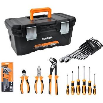 FERRIDA Tool Box 40.8cm + Screwdrivers Set 6PCS + Pliers Set 3PCS + Hex Key Set 9PCS + Ratchet Wrenc