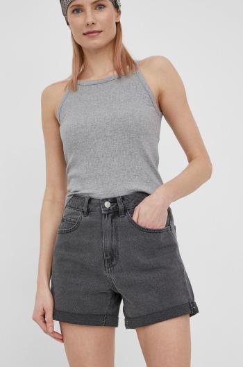 Džínové šortky Vero Moda dámské, šedá barva, hladké, high waist