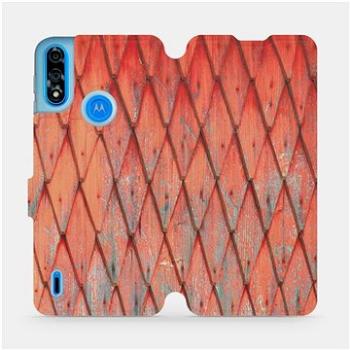 Flipové pouzdro na mobil Motorola Moto E7 Power - MK01S Oranžový vzor dřeva (5903516685790)