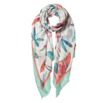 Bílý šátek s barevnými vážkami - 70*180 cm JZSC0555