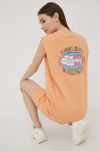 Bavlněné šaty Tommy Jeans oranžová barva, mini, oversize