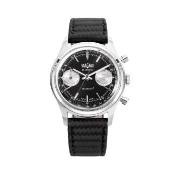 Vulcain Chronograph 70's - Black / Silver - Black Carbon Leather Strap