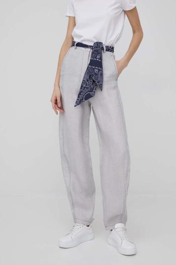 Kalhoty Emporio Armani dámské, šedá barva, široké, high waist