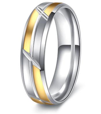 Ziskoun Stříbrnozlatý prsten Mixed colour Sharp z chirurgické oceli SR000103 Velikost: 11