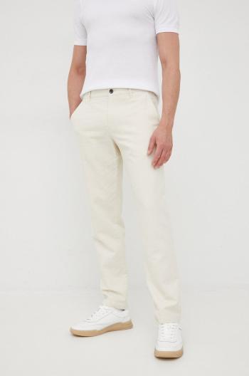 Kalhoty s příměsí lnu Sisley béžová barva, ve střihu chinos