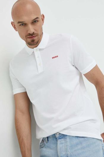 Bavlněné polo tričko HUGO bílá barva