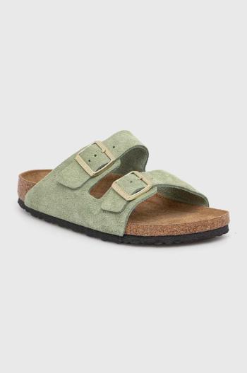 Semišové pantofle Birkenstock Arizona SFB dámské, zelená barva, 1027962