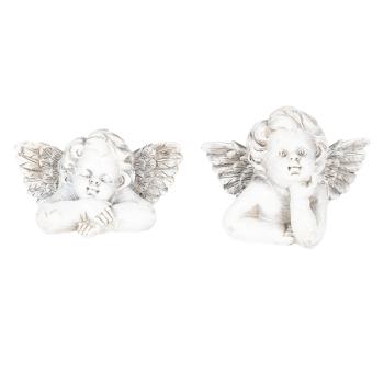 2 ks bílo šedý dekorativní andělíček - 13*8*10 cm 6PR2704