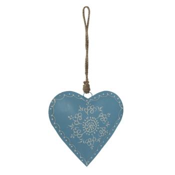 Modré závěsné kovové srdce se zdovením Heartic - 18*5*18 cm 6Y5269
