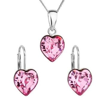 Sada šperků s krystaly Swarovski náušnice, řetízek a přívěsek růžové srdce 39141.3, rose