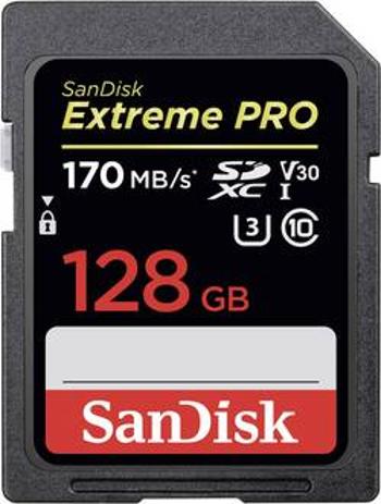 Paměťová karta SDXC, 128 GB, SanDisk Extreme® PRO SDSDXXY-128G-GN4IN, Class 10, UHS-I, UHS-Class 3, v30 Video Speed Class, podpora videa 4K