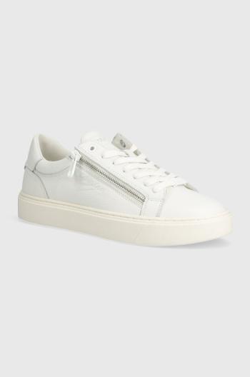 Kožené sneakers boty Calvin Klein LOW TOP LACE UP W/ZIP bílá barva, HM0HM01475