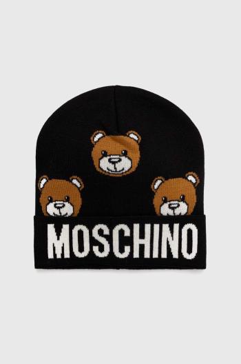 Vlněná čepice Moschino černá barva, z tenké pleteniny, M3183 65433