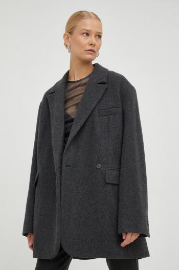 Vlněný kabát Birgitte Herskind šedá barva, přechodný, oversize