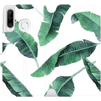 Flipové pouzdro na mobil Huawei P30 Lite - MG06P Zelené listy na bílém pozadí (5903226897612)