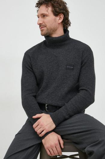 Vlněný svetr Calvin Klein Jeans pánský, černá barva, s golfem