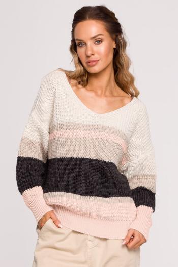 Bílo-růžový proužkovaný pulovr M686