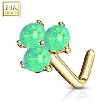 Šperky4U Zlatý piercing do nosu se zelenými opály, Au 585/1000 - ZL01187G-YG