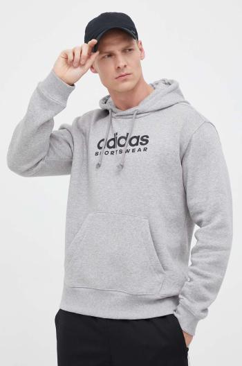 Mikina adidas pánská, šedá barva, s kapucí, s potiskem