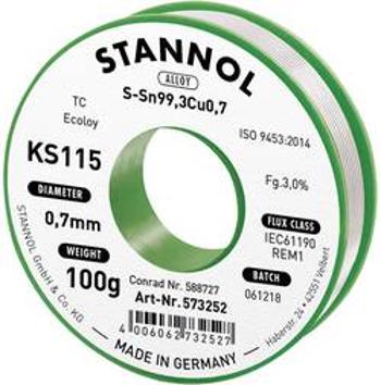 Cínová pájka PBF Sn99Cu1, Ø 0 ,7 mm, 100 g, Stannol KS115