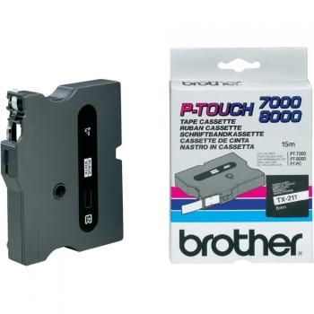 Brother TX-211, 6mm x 15m, černý tisk/bílý podklad, originální páska