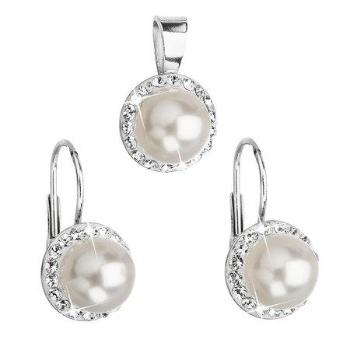 Sada šperků s krystaly Swarovski náušnice a přívěsek bílá perla kulaté 39091.1, crystal