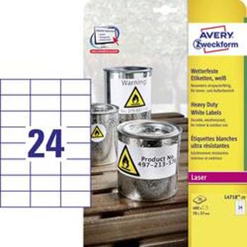 Avery-Zweckform L4718-20 etikety 70 x 37 mm poylesterová fólie bílá 480 ks permanentní univerzální etikety, etikety odolné proti vlivům počasí