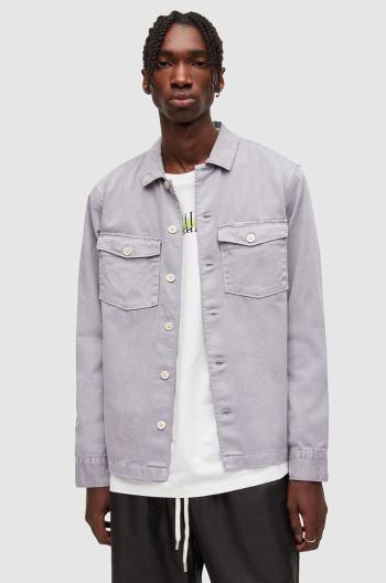 Bavlněné tričko AllSaints šedá barva, regular, s klasickým límcem