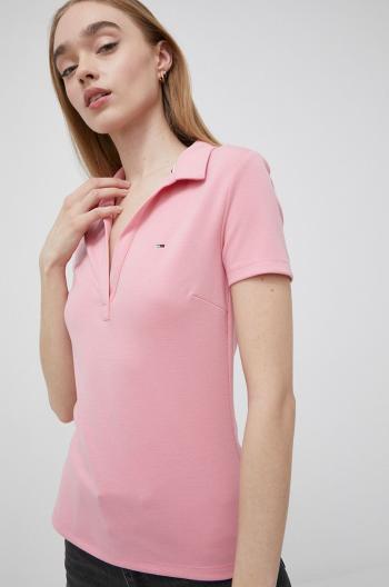 Tričko Tommy Jeans dámský, růžová barva, s límečkem