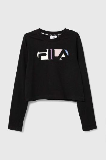 Dětské bavlněné tričko s dlouhým rukávem Fila BIEBERN cropped longsleeve shirt černá barva