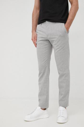 Kalhoty se směsi vlny Tommy Hilfiger pánské, šedá barva, ve střihu chinos