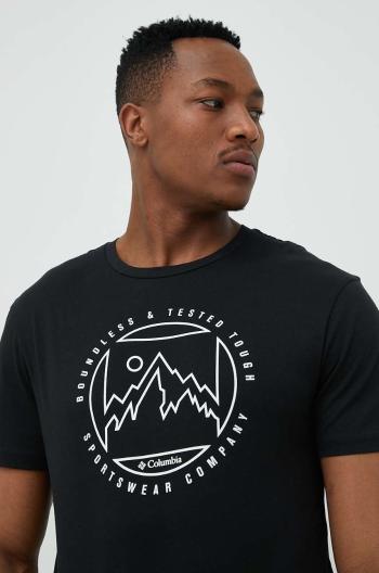 Bavlněné tričko Columbia černá barva, s potiskem