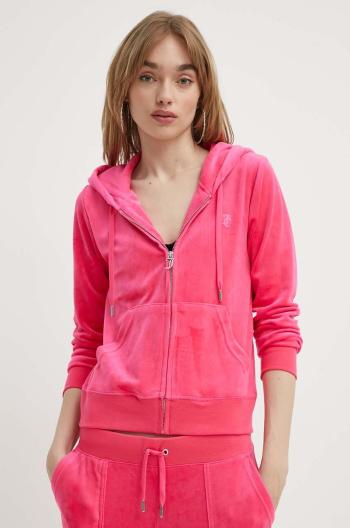 Velurová mikina Juicy Couture růžová barva, s kapucí, JCAP176EU