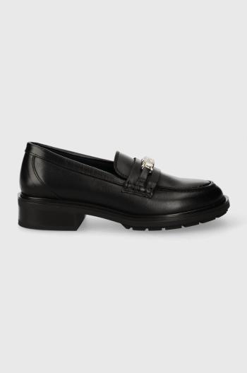 Kožené mokasíny Tommy Hilfiger TH HARDWARE LOAFER dámské, černá barva, na plochém podpatku, FW0FW07765