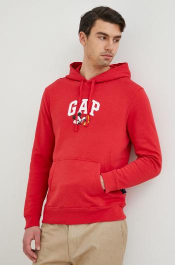 Mikina GAP x Disney pánská, červená barva, s kapucí, s potiskem