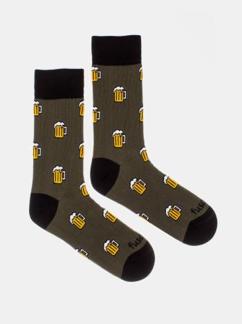 Khaki vzorované ponožky Fusakle Pojď na jedno