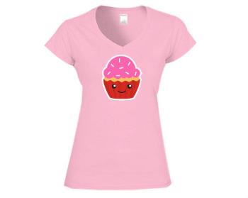 Dámské tričko V-výstřih Kawaii cupcake