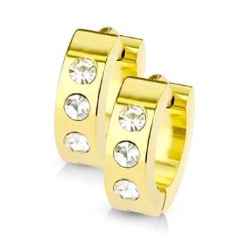 Šperky4U Ocelové náušnice - zlacené kroužky se zirkony - OPN1214-GD